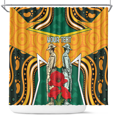 Australia Wallabies Rugby ANZAC Custom Shower Curtain Poppy Soldier With Aboriginal Dots Art