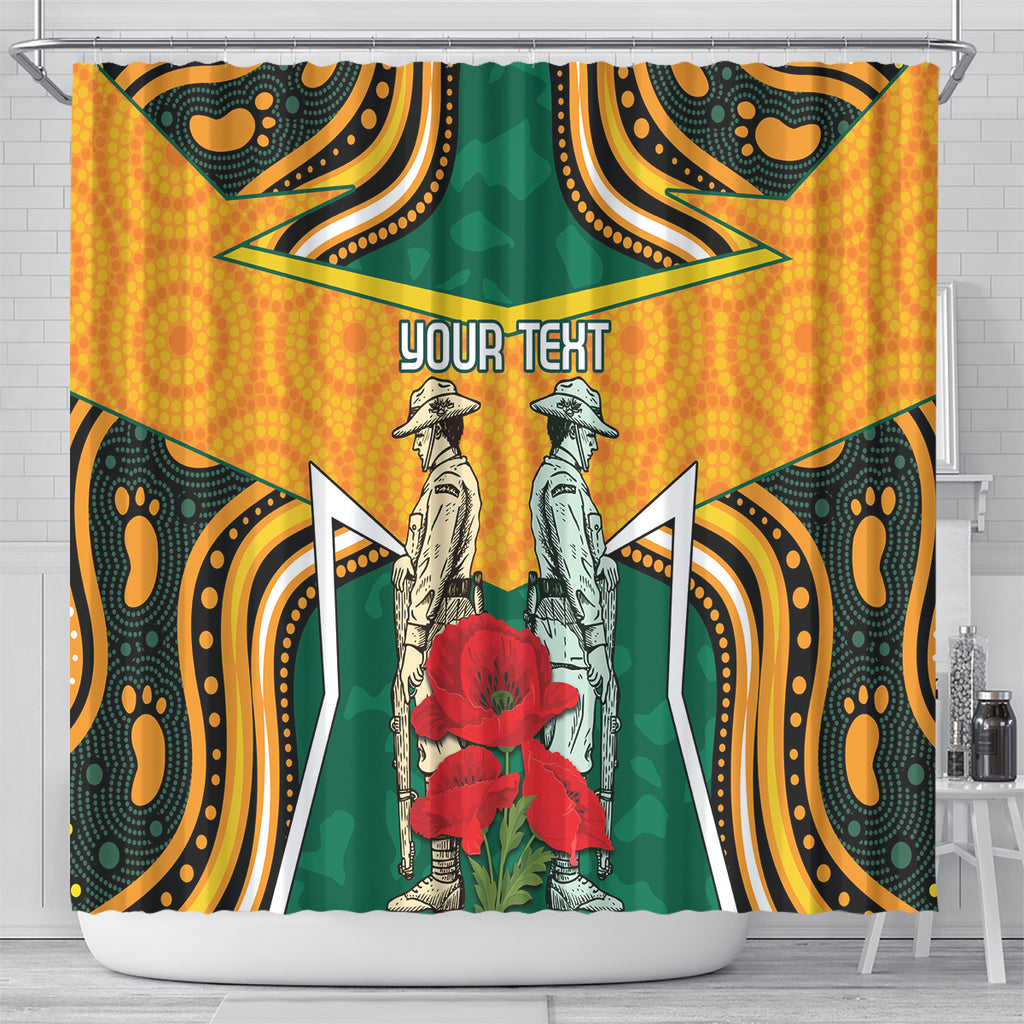 Australia Wallabies Rugby ANZAC Custom Shower Curtain Poppy Soldier With Aboriginal Dots Art