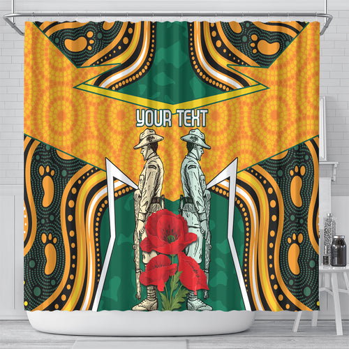 Australia Wallabies Rugby ANZAC Custom Shower Curtain Poppy Soldier With Aboriginal Dots Art