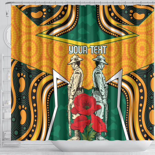 Australia Wallabies Rugby ANZAC Custom Shower Curtain Poppy Soldier With Aboriginal Dots Art