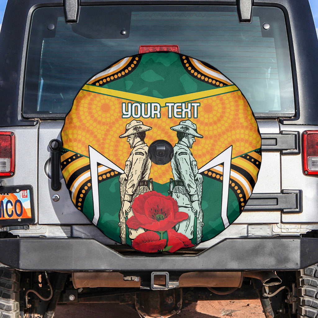 Australia Wallabies Rugby ANZAC Custom Spare Tire Cover Poppy Soldier With Aboriginal Dots Art