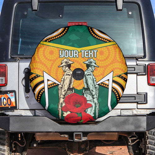 Australia Wallabies Rugby ANZAC Custom Spare Tire Cover Poppy Soldier With Aboriginal Dots Art