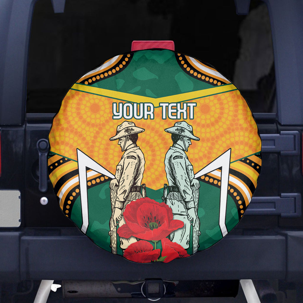 Australia Wallabies Rugby ANZAC Custom Spare Tire Cover Poppy Soldier With Aboriginal Dots Art