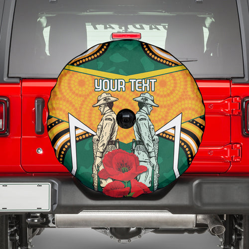 Australia Wallabies Rugby ANZAC Custom Spare Tire Cover Poppy Soldier With Aboriginal Dots Art