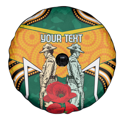 Australia Wallabies Rugby ANZAC Custom Spare Tire Cover Poppy Soldier With Aboriginal Dots Art