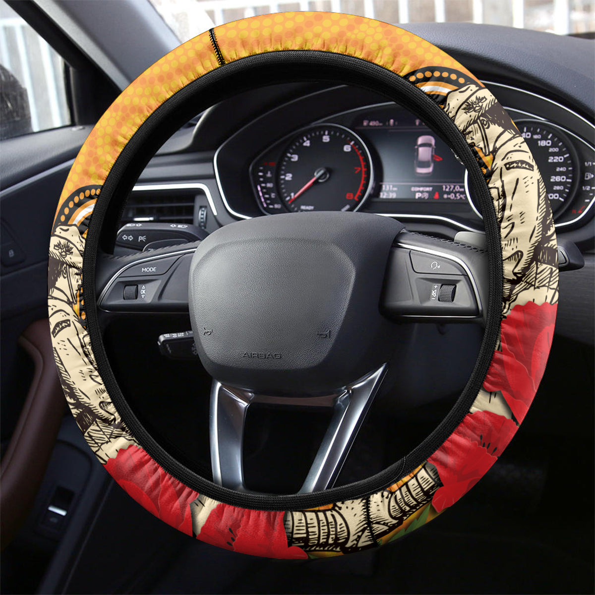 Australia Wallabies Rugby ANZAC Custom Steering Wheel Cover Poppy Soldier With Aboriginal Dots Art
