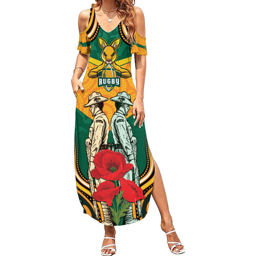 Australia Wallabies Rugby ANZAC Custom Summer Maxi Dress Poppy Soldier With Aboriginal Dots Art