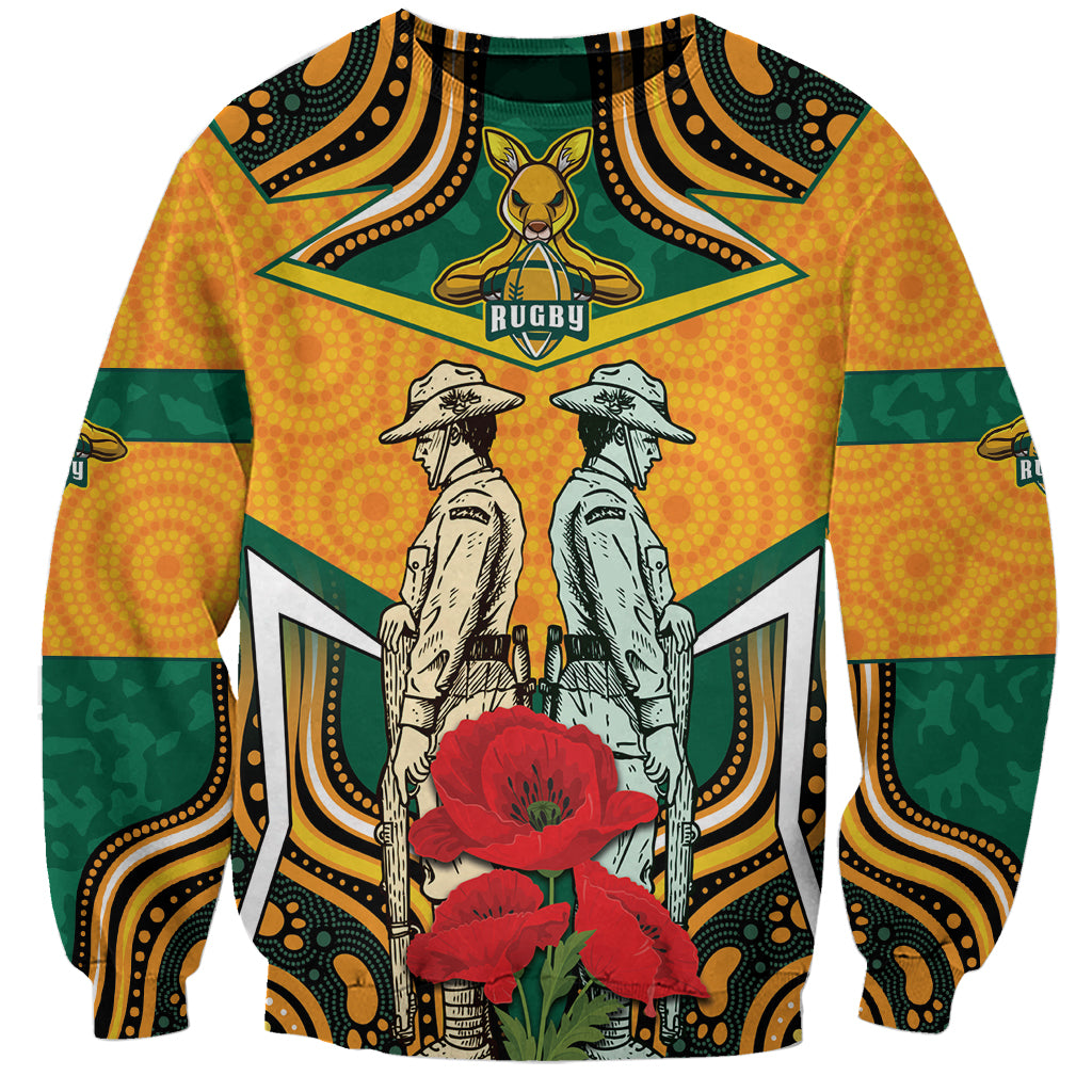Australia Wallabies Rugby ANZAC Custom Sweatshirt Poppy Soldier With Aboriginal Dots Art