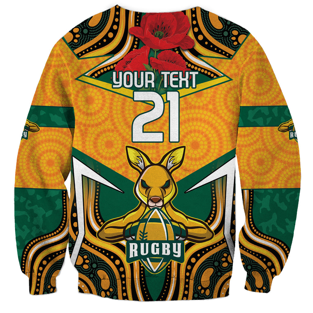 Australia Wallabies Rugby ANZAC Custom Sweatshirt Poppy Soldier With Aboriginal Dots Art