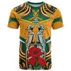 Australia Wallabies Rugby ANZAC Custom T Shirt Poppy Soldier With Aboriginal Dots Art