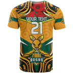 Australia Wallabies Rugby ANZAC Custom T Shirt Poppy Soldier With Aboriginal Dots Art