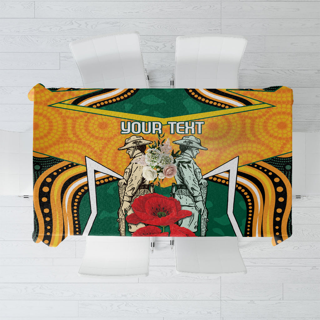 Australia Wallabies Rugby ANZAC Custom Tablecloth Poppy Soldier With Aboriginal Dots Art