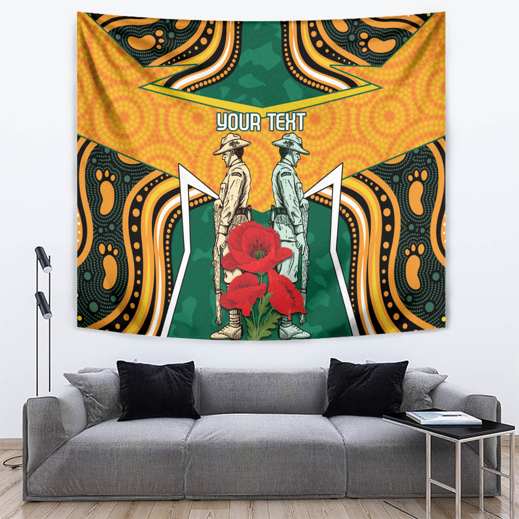 Australia Wallabies Rugby ANZAC Custom Tapestry Poppy Soldier With Aboriginal Dots Art