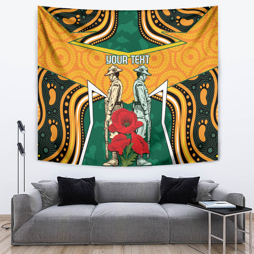 Australia Wallabies Rugby ANZAC Custom Tapestry Poppy Soldier With Aboriginal Dots Art