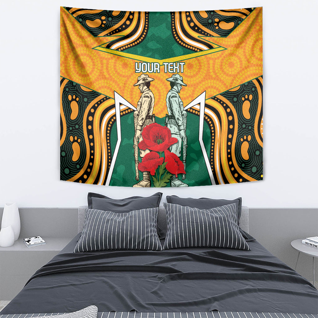 Australia Wallabies Rugby ANZAC Custom Tapestry Poppy Soldier With Aboriginal Dots Art