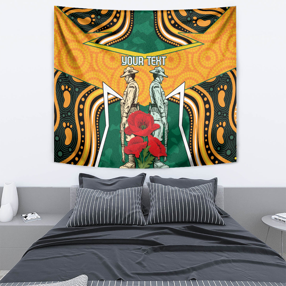 Australia Wallabies Rugby ANZAC Custom Tapestry Poppy Soldier With Aboriginal Dots Art