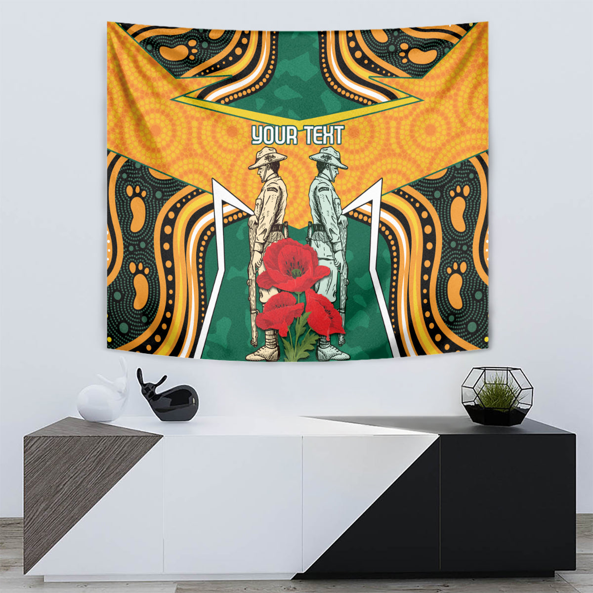 Australia Wallabies Rugby ANZAC Custom Tapestry Poppy Soldier With Aboriginal Dots Art