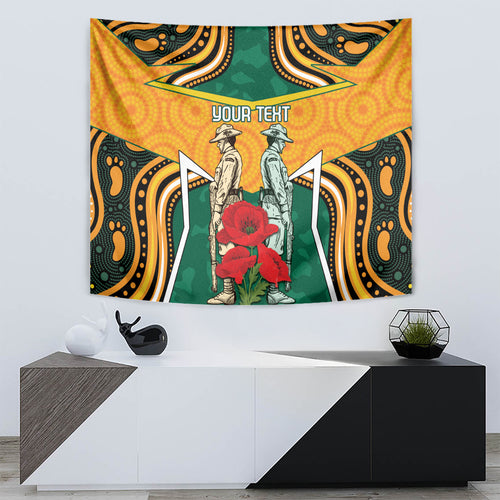 Australia Wallabies Rugby ANZAC Custom Tapestry Poppy Soldier With Aboriginal Dots Art