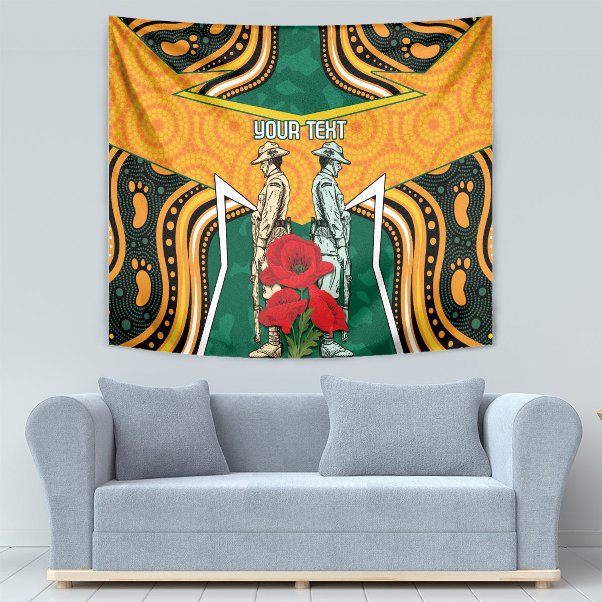 Australia Wallabies Rugby ANZAC Custom Tapestry Poppy Soldier With Aboriginal Dots Art