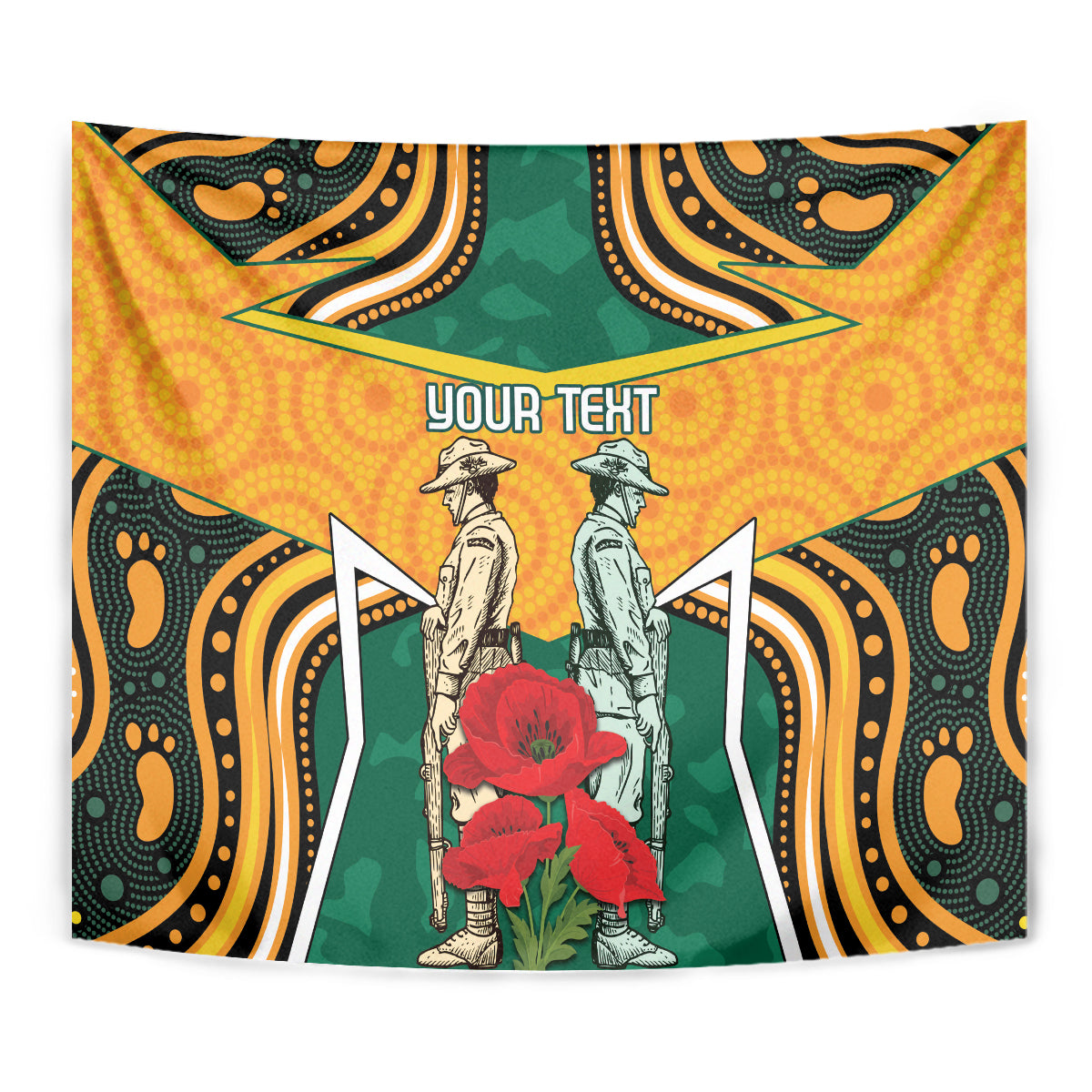 Australia Wallabies Rugby ANZAC Custom Tapestry Poppy Soldier With Aboriginal Dots Art