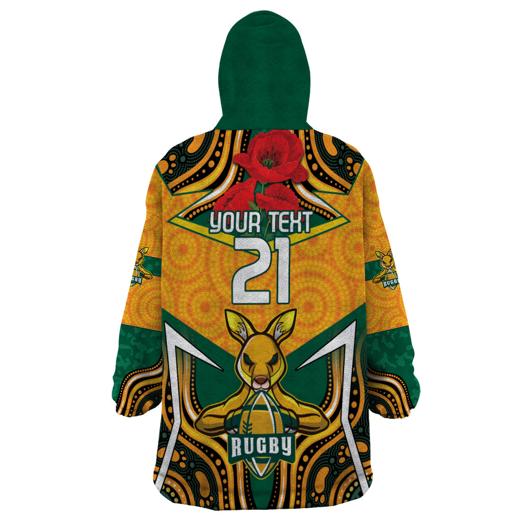 Australia Wallabies Rugby ANZAC Custom Wearable Blanket Hoodie Poppy Soldier With Aboriginal Dots Art