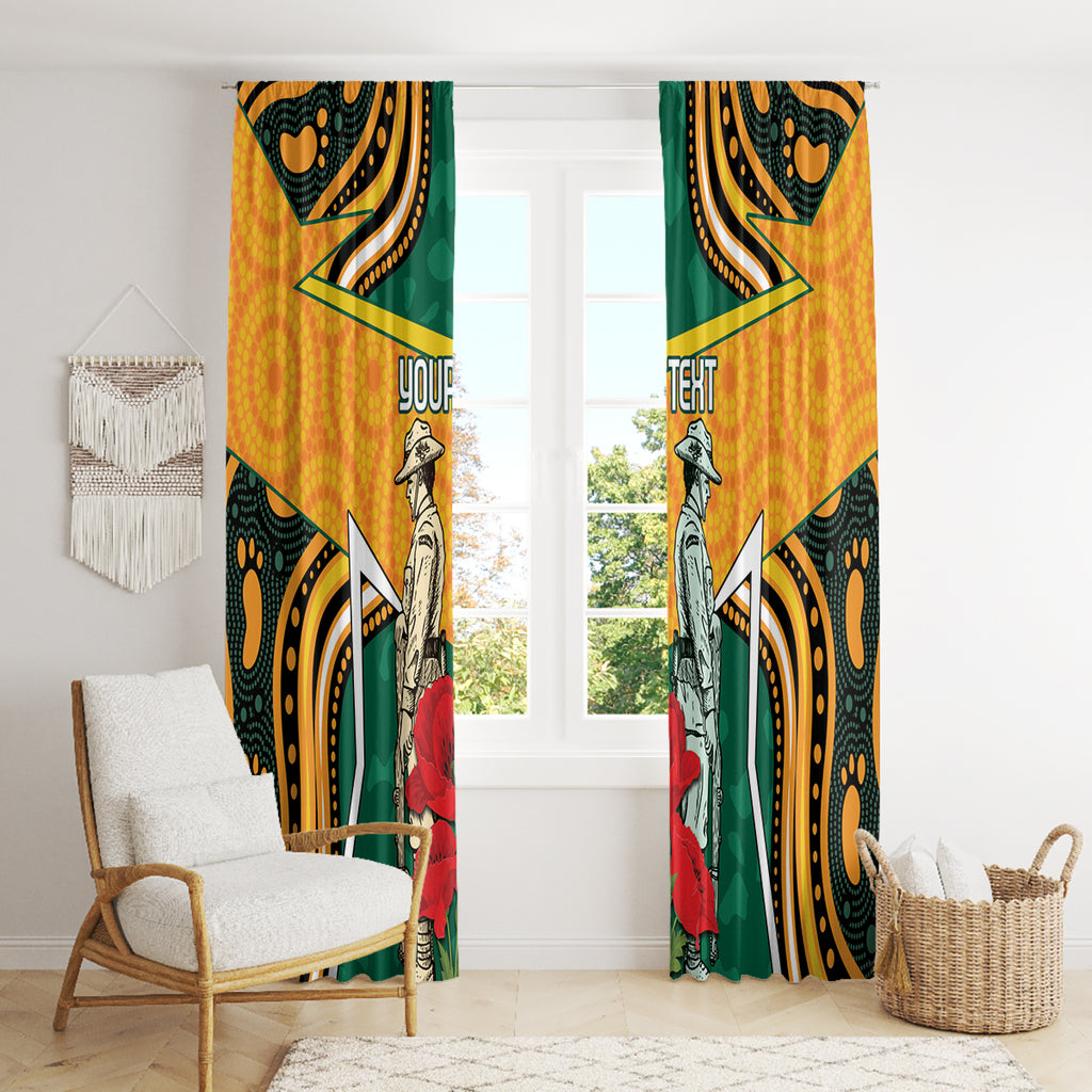 Australia Wallabies Rugby ANZAC Custom Window Curtain Poppy Soldier With Aboriginal Dots Art