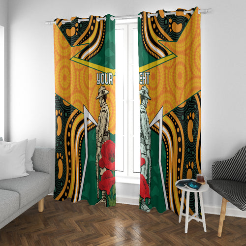 Australia Wallabies Rugby ANZAC Custom Window Curtain Poppy Soldier With Aboriginal Dots Art