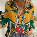 Australia Wallabies Rugby ANZAC Custom Women Casual Shirt Poppy Soldier With Aboriginal Dots Art