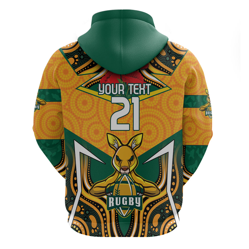 Australia Wallabies Rugby ANZAC Custom Zip Hoodie Poppy Soldier With Aboriginal Dots Art