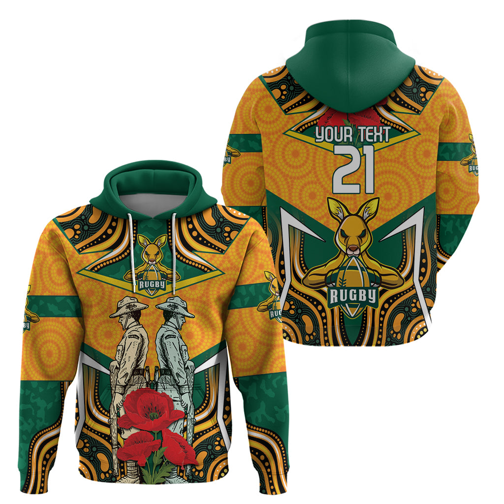 Australia Wallabies Rugby ANZAC Custom Zip Hoodie Poppy Soldier With Aboriginal Dots Art