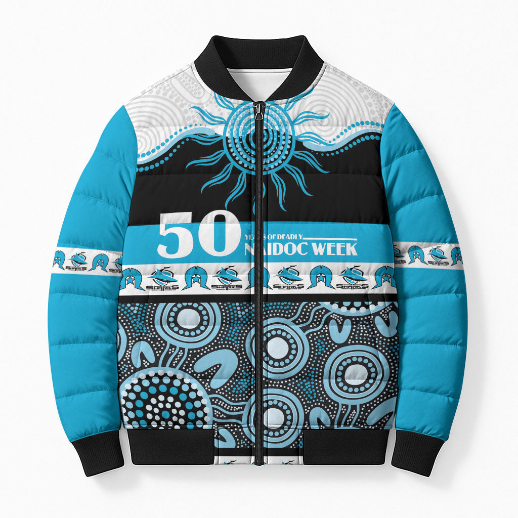 Sharks NAIDOC Week Personalised Bomber Puffer Jacket Aboriginal Torres Strait Islanders Vibe