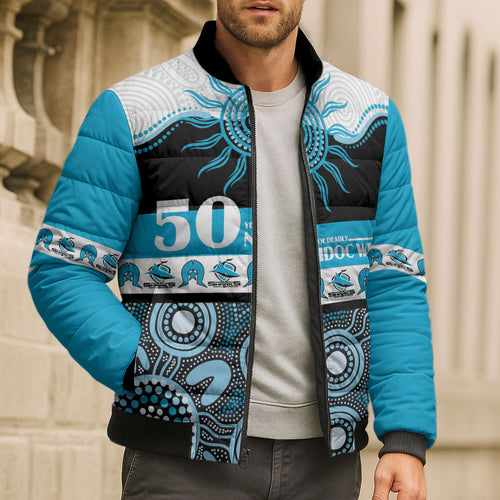 Sharks NAIDOC Week Personalised Bomber Puffer Jacket Aboriginal Torres Strait Islanders Vibe