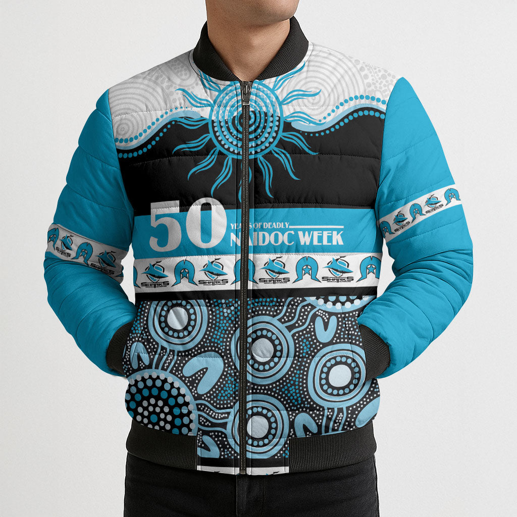 Sharks NAIDOC Week Personalised Bomber Puffer Jacket Aboriginal Torres Strait Islanders Vibe