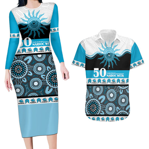 Sharks NAIDOC Week Personalised Couples Matching Long Sleeve Bodycon Dress and Hawaiian Shirt Aboriginal Torres Strait Islanders Vibe