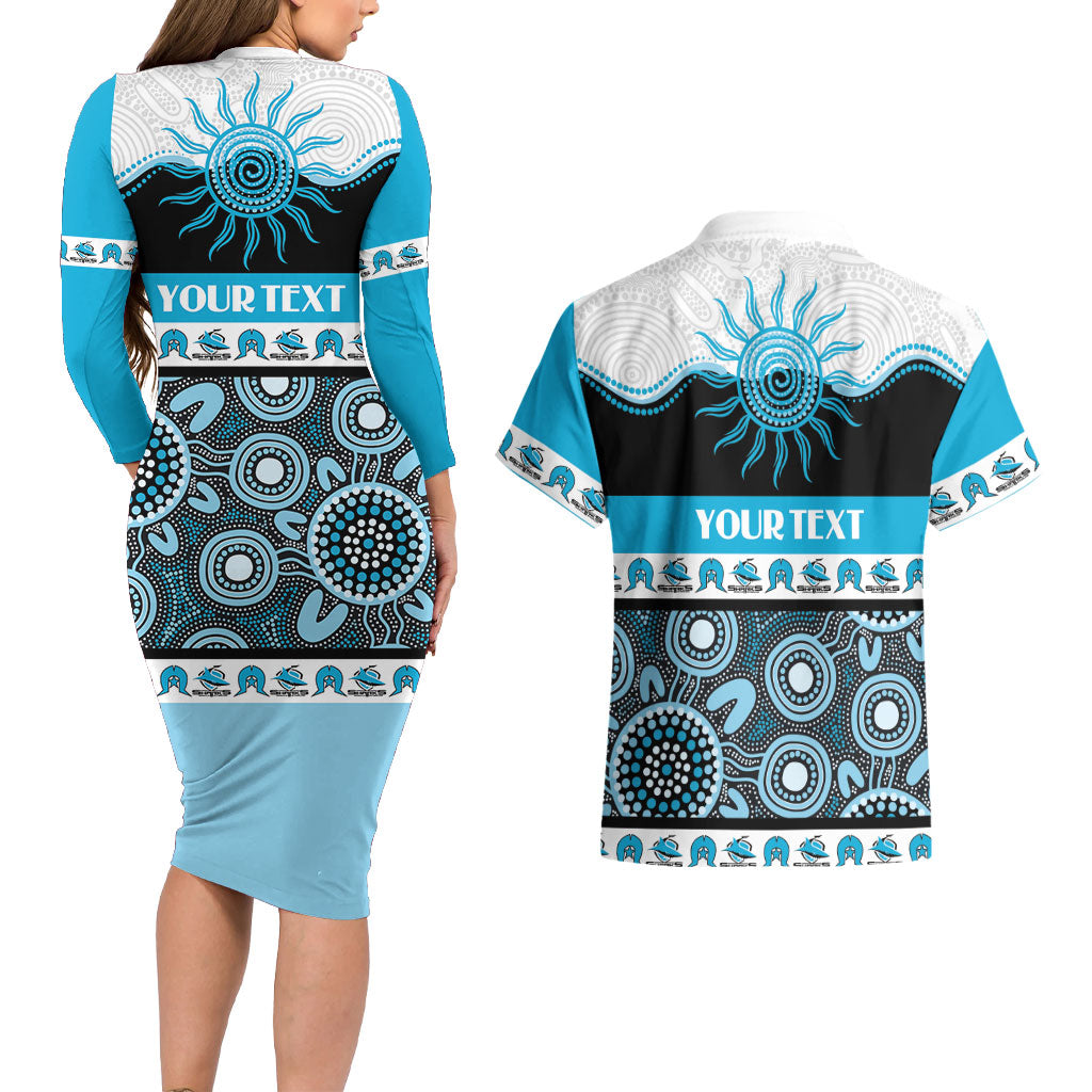 Sharks NAIDOC Week Personalised Couples Matching Long Sleeve Bodycon Dress and Hawaiian Shirt Aboriginal Torres Strait Islanders Vibe