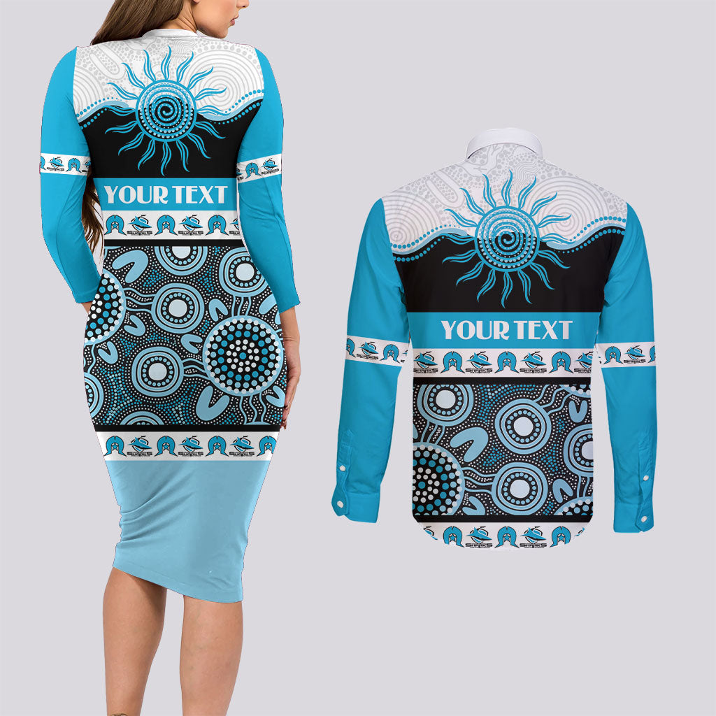 Sharks NAIDOC Week Personalised Couples Matching Long Sleeve Bodycon Dress and Long Sleeve Button Shirt Aboriginal Torres Strait Islanders Vibe