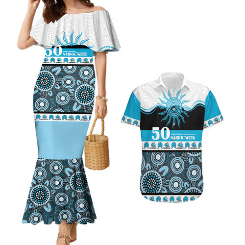Sharks NAIDOC Week Personalised Couples Matching Mermaid Dress and Hawaiian Shirt Aboriginal Torres Strait Islanders Vibe