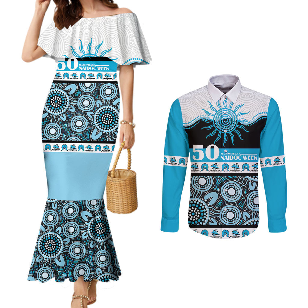 Sharks NAIDOC Week Personalised Couples Matching Mermaid Dress and Long Sleeve Button Shirt Aboriginal Torres Strait Islanders Vibe