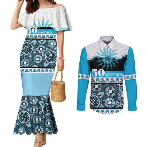 Sharks NAIDOC Week Personalised Couples Matching Mermaid Dress and Long Sleeve Button Shirt Aboriginal Torres Strait Islanders Vibe