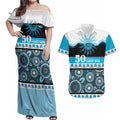 Sharks NAIDOC Week Personalised Couples Matching Off Shoulder Maxi Dress and Hawaiian Shirt Aboriginal Torres Strait Islanders Vibe