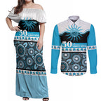 Sharks NAIDOC Week Personalised Couples Matching Off Shoulder Maxi Dress and Long Sleeve Button Shirt Aboriginal Torres Strait Islanders Vibe