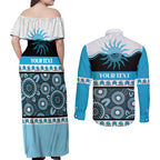 Sharks NAIDOC Week Personalised Couples Matching Off Shoulder Maxi Dress and Long Sleeve Button Shirt Aboriginal Torres Strait Islanders Vibe