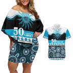 Sharks NAIDOC Week Personalised Couples Matching Off Shoulder Short Dress and Hawaiian Shirt Aboriginal Torres Strait Islanders Vibe