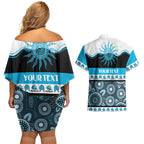 Sharks NAIDOC Week Personalised Couples Matching Off Shoulder Short Dress and Hawaiian Shirt Aboriginal Torres Strait Islanders Vibe