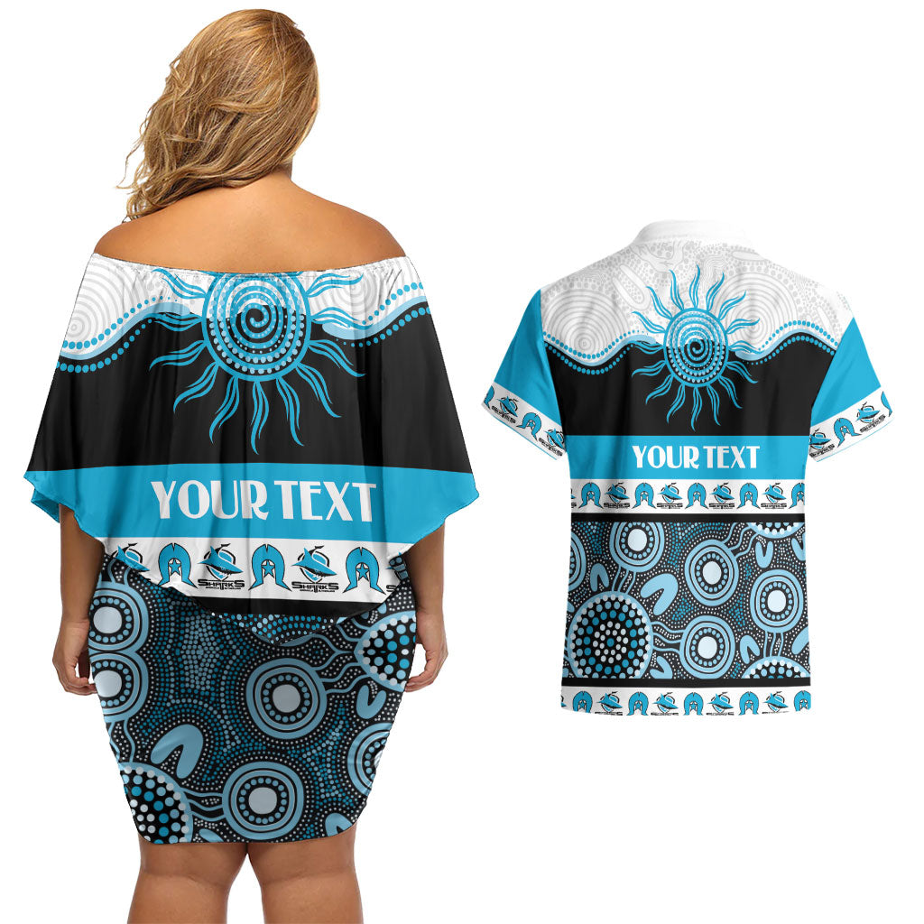 Sharks NAIDOC Week Personalised Couples Matching Off Shoulder Short Dress and Hawaiian Shirt Aboriginal Torres Strait Islanders Vibe