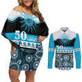 Sharks NAIDOC Week Personalised Couples Matching Off Shoulder Short Dress and Long Sleeve Button Shirt Aboriginal Torres Strait Islanders Vibe