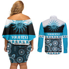Sharks NAIDOC Week Personalised Couples Matching Off Shoulder Short Dress and Long Sleeve Button Shirt Aboriginal Torres Strait Islanders Vibe