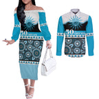 Sharks NAIDOC Week Personalised Couples Matching Off The Shoulder Long Sleeve Dress and Long Sleeve Button Shirt Aboriginal Torres Strait Islanders Vibe