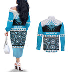 Sharks NAIDOC Week Personalised Couples Matching Off The Shoulder Long Sleeve Dress and Long Sleeve Button Shirt Aboriginal Torres Strait Islanders Vibe