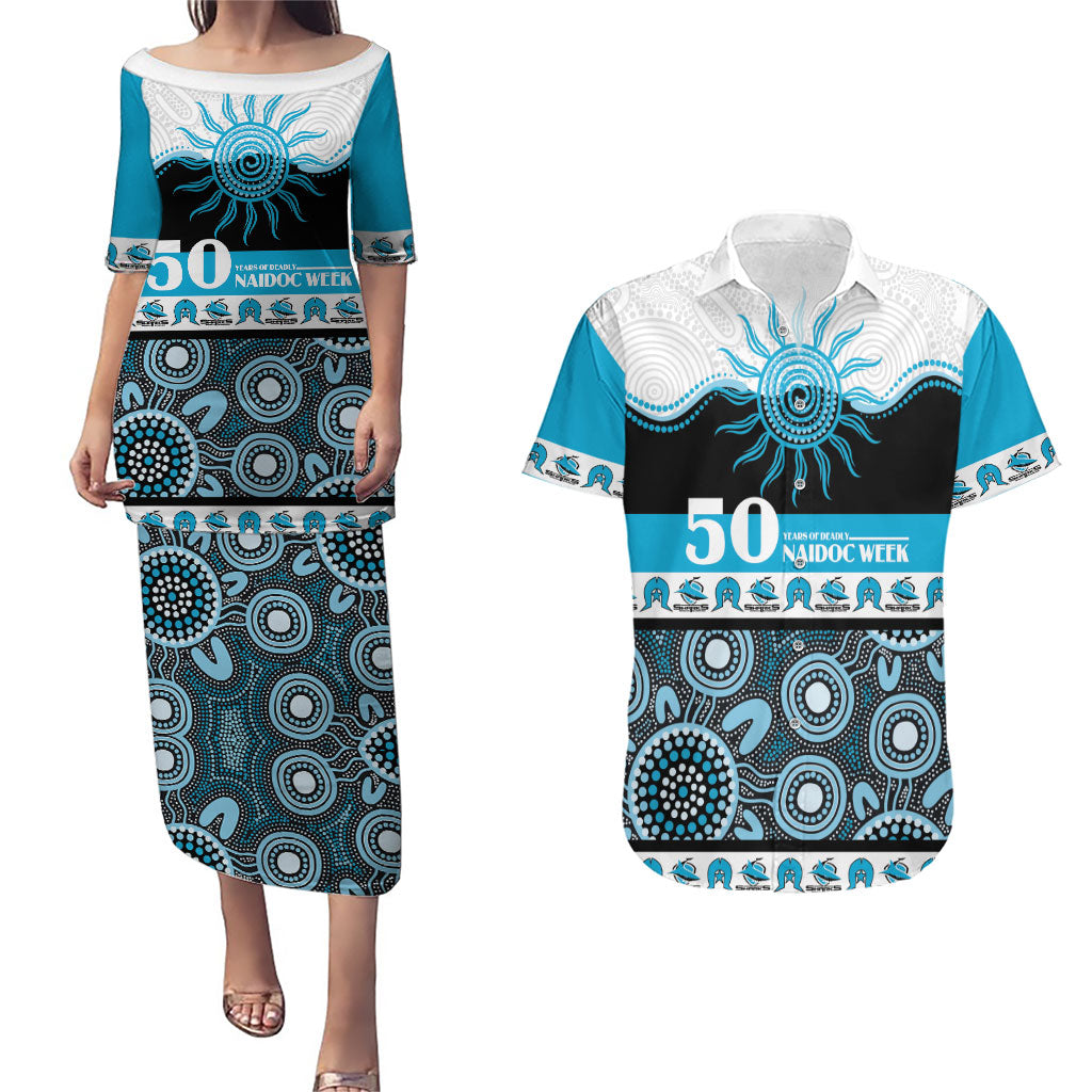 Sharks NAIDOC Week Personalised Couples Matching Puletasi and Hawaiian Shirt Aboriginal Torres Strait Islanders Vibe